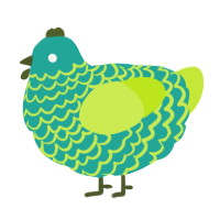 A turquoise and lime chicken with a lace pattern