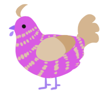 Error Code, a orchid and beige chicken with a bar pattern