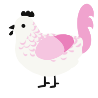 A white and pink chicken with a half-lace pattern