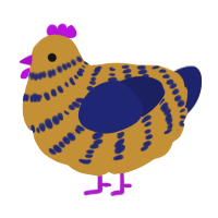 A gold and navy chicken with a bar pattern