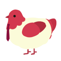 A white and crimson chicken with a head pattern