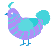 A lilac and aqua chicken with a bar pattern