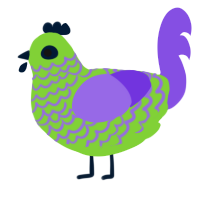 A grass and blurple chicken with a lace pattern