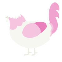A white and pink chicken with a head pattern