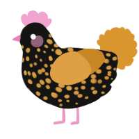 A black and orange chicken with a speckle pattern