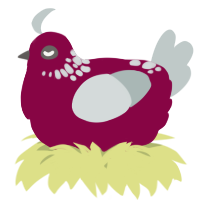 A maroon and silver chicken with a neck-speckle pattern