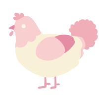 A cream and pink chicken with a head pattern