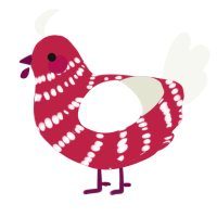 A crimson and white chicken with a bar pattern