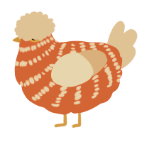 A vermilion and beige chicken with a bar pattern