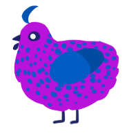 A amethyst and ultramarine chicken with a speckle pattern