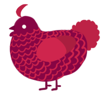 A maroon and crimson chicken with a lace pattern