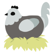 A grey and silver chicken with a head pattern