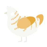 A white and honey chicken with a half-bar pattern