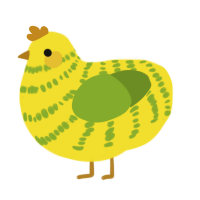 A yellow and chartreuse chicken with a bar pattern