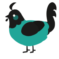 A turquoise and sable chicken with a head pattern