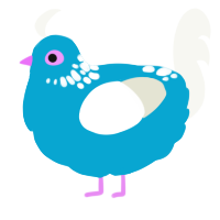 A cerulean and white chicken with a neck-speckle pattern