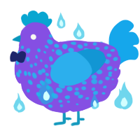 A blurple and sky chicken with a speckle pattern