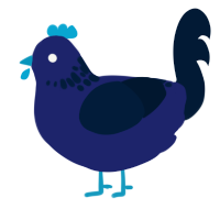 A navy and tumblr chicken with a neck-speckle pattern