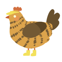 A orange and bark chicken with a bar pattern