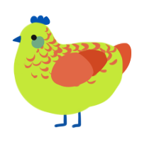 A lime and vermilion chicken with a half-lace pattern
