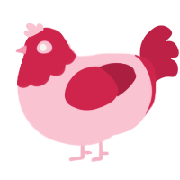 A rose and crimson chicken with a head pattern