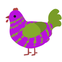 A amethyst and chartreuse chicken with a bar pattern
