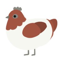 A white and russet chicken with a head pattern