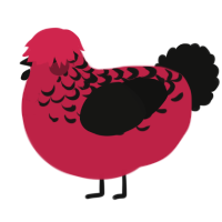 A crimson and black chicken with a half-lace pattern