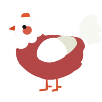 A red and white chicken with a head pattern