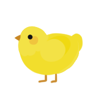 A yellow chicken with a head pattern