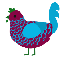 A maroon and cerulean chicken with a lace pattern