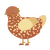 A red and beige chicken with a speckle pattern
