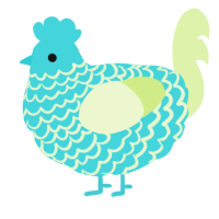 A aqua and apple chicken with a lace pattern