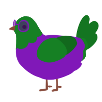 A violet and leaf chicken with a head pattern