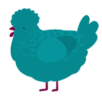 A teal chicken with a half-lace pattern