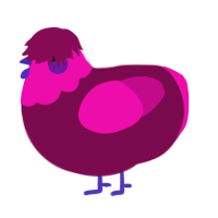 A wine and fuchsia chicken with a head pattern
