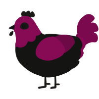 A black and wine chicken with a head pattern