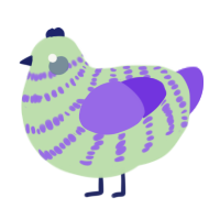 A gluppy and blurple chicken with a bar pattern