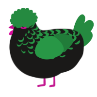 A sable and viridian chicken with a half-lace pattern