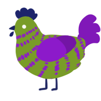 A chartreuse and violet chicken with a bar pattern