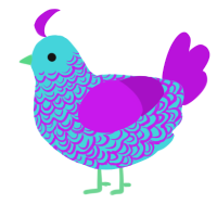 A aqua and amethyst chicken with a double-lace pattern