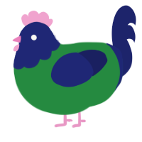 A viridian and navy chicken with a head pattern