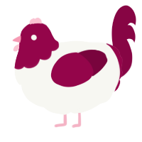 A white and maroon chicken with a head pattern