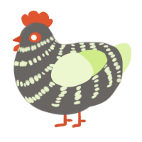 A grey and apple chicken with a bar pattern