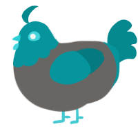 A grey and teal chicken with a head pattern