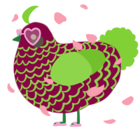 A maroon and grass chicken with a lace pattern
