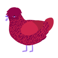 A maroon and crimson chicken with a double-lace pattern