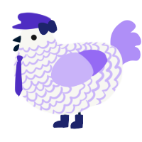A white and lilac chicken with a lace pattern
