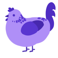 A lilac and indigo chicken with a neck-speckle pattern