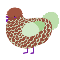 A russet and gluppy chicken with a lace pattern